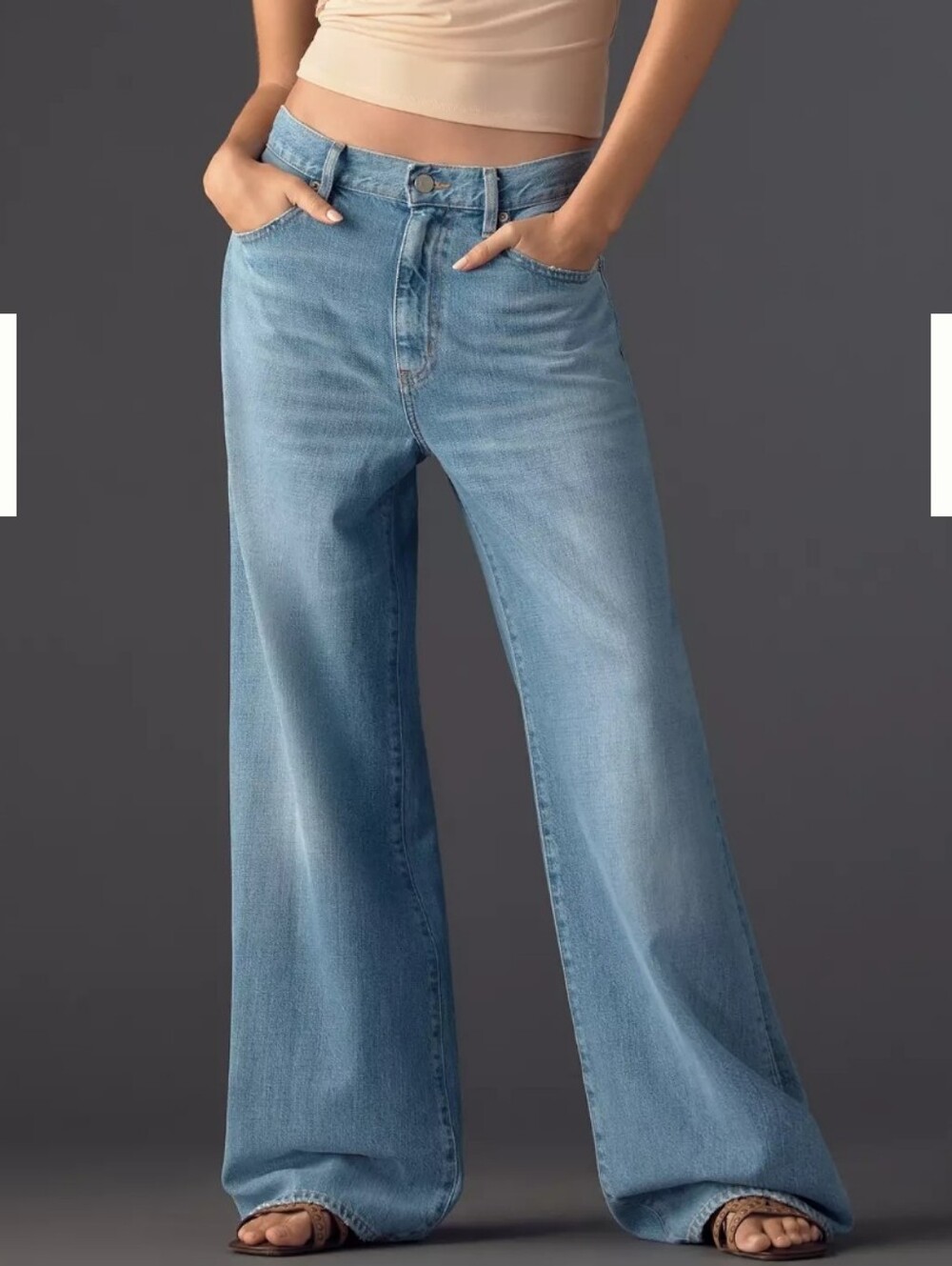 FRAME The Stroll Jean In Frey Wash Mid Rise Wide Leg